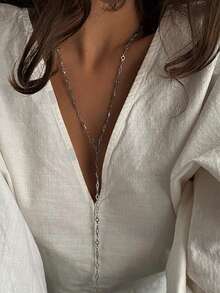 1pc 75cm Stainless Steel Women Necklace Y Necklace Rhombus-Circle Multi Style Chain Necklace Minimalism Geometric Figure Long Necklace Jewelry Gifts - Silver - View 1