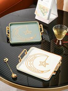 1 Peça Conjunto de Bandeja de Plástico com Estrela e Lua do Ramadã para Armazenamento e Organização de Alimentos, Bandeja Multiuso para Cozinha, Sala de Jantar, Sala de Estar, Adequada para Jogos de Chá, Utensílios de Vidro, Doces, Biscoitos, Pães, Casamentos, Festas, Presentes, Aniversários