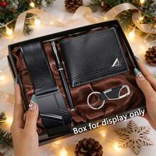 男士钱包+男士皮带四件套，日常搭配使用，父亲节礼物，复古时尚商务百搭男士钱包，适合作为节日礼物，如圣诞节、情人节、生日（不含礼盒） - 黑色 - 查看 12