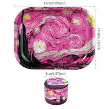 OFFPUFF 2 Pieces Pink Starry Night Rolling Tray And Herb Grinder Set - 粉色 - 查看 2
