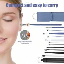 New 12PCS Innovative Spring Ear Wax Cleaner Tool Set Ear Pick Ear Wax Removal Kit - Đen + Xanh - Xem 8