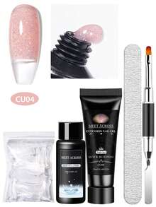 MEET ACROSS Bộ dụng cụ nối móng 5 món, gel nối móng Poly màu hồng nude lấp lấp lánh kèm dung dịch chống dính và hai khuôn, cọ vẽ móng, hoàn hảo cho người mới bắt đầu và làm móng tại nhà. - Nhiều màu - Xem 2