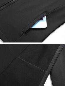 Chaqueta de yoga de manga larga con cremallera, elástica, de ajuste ceñido, elegante, de moda, sexy y delgada, para fitness, running y actividades al aire libre - Negro - Ver 6