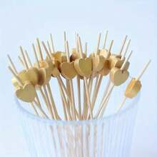 10/20/30/50/100/200pcs Bamboo Appetizer Toothpicks, Bamboo Barbecue Skewers, Heart-Shaped Food Clips, Chrome Gold Chicken Love Skewers, 4.7" Fruit Picks, Elegant Serving For Home, Restaurant, Buffet, Party, Cheese & Charcuterie Platters - Gold - View 5