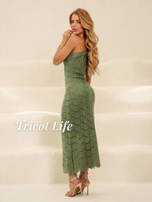 Women's Long Party Dress, Modal Knit, One-Shoulder Neckline, New Year's Eve/Christmas Dress, White/Red Knit - 橄欖綠 - 查看 4