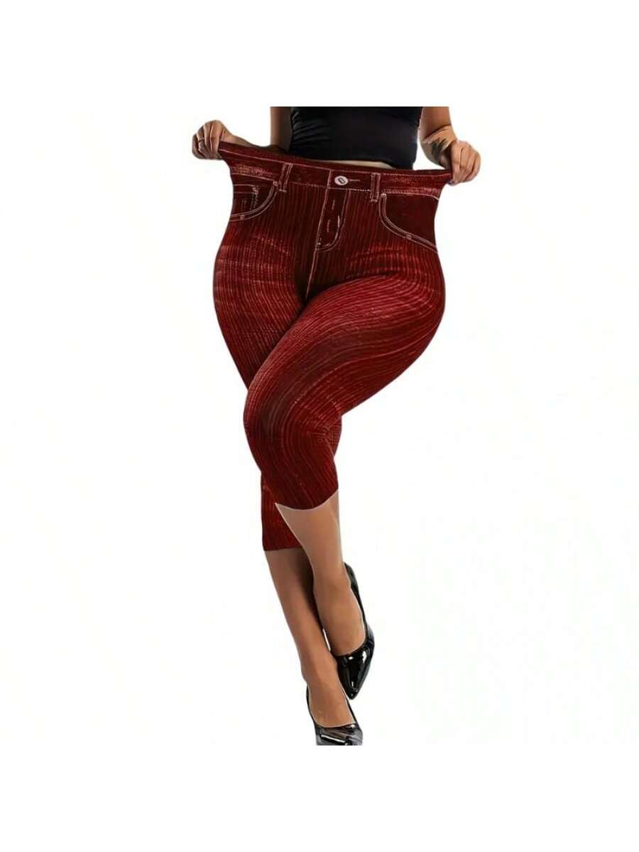 Pantalones cortos de mezclilla sintética, color rojo, material de pantalón de yoga elástico, talla única.