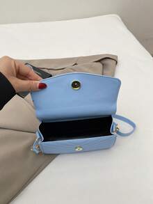 新款时尚斜纹格纹单肩包，韩版简约时尚斜挎包，百搭小方包 - 藍色 - 查看 4