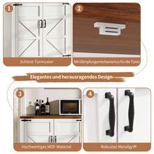White Seitenschrank In Landhausstil Mit Vier Türen, Masse 160x40x85 Cm, 2 Höhenverstellbare Regale - Ideal As Aufbewahrungsschrank, Küchenschrank Or Anrichte - White + MDF + Metal - View 3