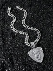 1件男士全镶钻链项链，经典嘻哈风格个性化皇冠、狮头、国王盾牌吊坠 - Style A - 查看 3