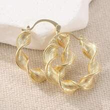 1 Pair Bohemian Minimalist Gold Earrings, Handmade Vintage Copper Material, Fashionable Earrings For Women - Gold - View 7