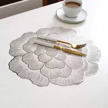 1-120 pezzi Tovagliette americane con disegno floreale dorato, lavabili, facili da pulire, antiscivolo, adatte per decorazione tavola per feste, matrimoni e vacanze - Argento - Visualizzare 5