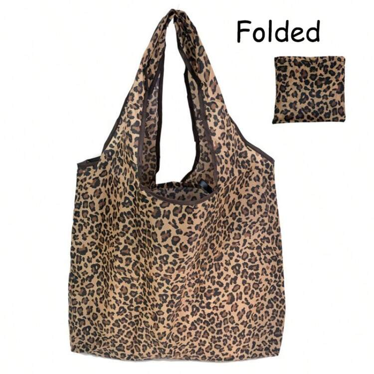 Fashionable Leopard Print Foldable Shopping Tote Bag - Lightweight Leak-Proof Nylon Shopping Bag With Sturdy Handles, Durable And Easy To Clean, Cute Cartoon Print, Unisex, Reusable For Daily Use, Outdoor, Camping And Other Occasions ,Travel Essential Bag - Multicolor - View 11