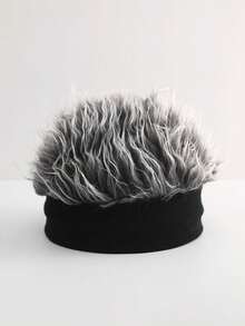 1个男女通用尖刺/纹理合成假发帽 - 耐热针织设计，逼真面部毛发，中性服装配饰，适用于主题活动、日常穿着和对温度敏感的造型（免维护） - 舒适的针织冬季帽，配有可拆卸合成毛发，用途广泛，适合所有浅米色调、嘻哈和哥特风格，男女皆宜，舒适耐用 - 彩色 - 查看 4