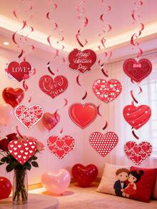 12个情人节心形螺旋吊坠，红色心形挂饰，情人节装饰，情人节快乐装饰，爱情礼物，婚礼用品，新娘送礼会回礼，家居装饰，卧室装饰，浪漫烛光晚餐背景，室内/室外派对用品，情人节礼物 - 紅色 - 查看 3