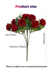 Artificial Rose, Silk Flower Bouquet Decor, Suitable For Home, Office, Party And Wedding Decoration (Red)
