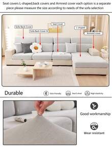 1 Stück Stretch Sofabezug, rutschfeste Vollabdeckung Sofa Sitzbezug, Chenille Stoff Allwetter Sofa Kissenbezug, dicker Sofa Überwurf, maschinenwaschbar, staubdicht, tierfreundlich, dekorativ, verstellbar für Ecksofa, Schlafzimmer, Büro, Wohnzimmer 1/2/3/4 Sitzer - Hellgrau - Übersicht 10