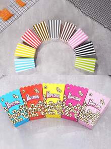 3pcs Striped Paper Popcorn Boxes, Blue, Pink, White - Suitable For Party Favors, Valentine's Day Party, Home Decor, Home Gifts - Multicolor - View 10
