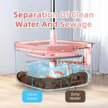 Spin Mop And Bucket Set With Self - Separating Dirty And Clean Water System Self - Wringing 360° Rotating Clean Mop - Head For Hardwood Tile And Marble Floors With 6 Pads - Pink - 粉色 - 查看 2
