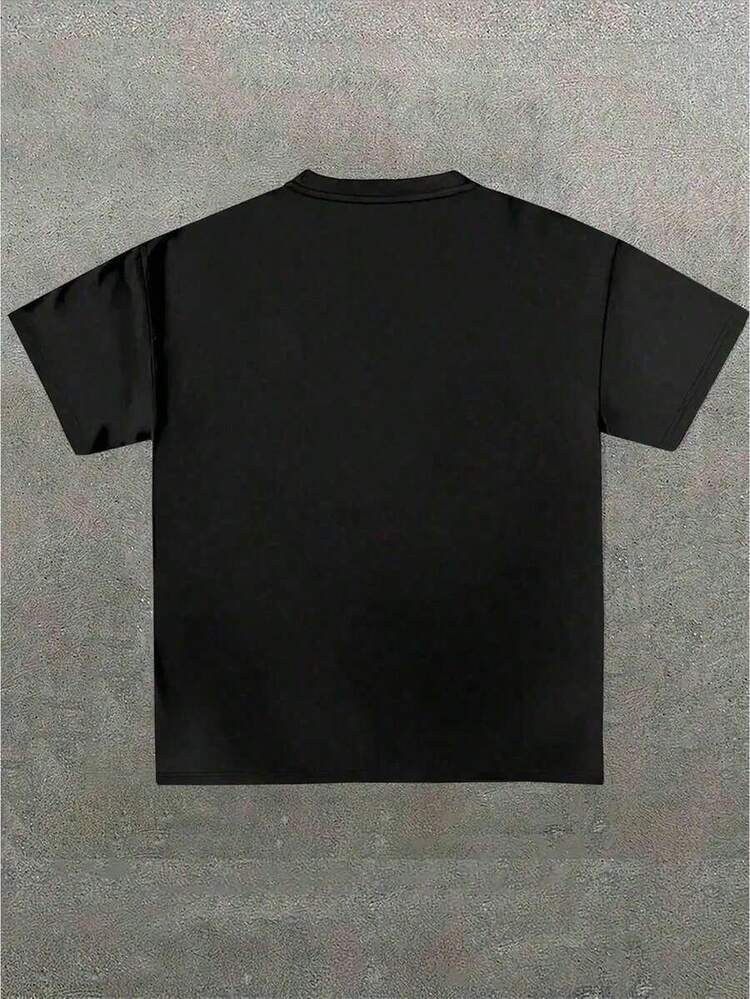 220g Cotton Unisex Double Sided Flame Star Graphic T Shirt Y2K Streetwear Digital Print Casual Comfort Tee For Men Women Spring Summer Fall Halloween Gift - 黑色 - 查看 2