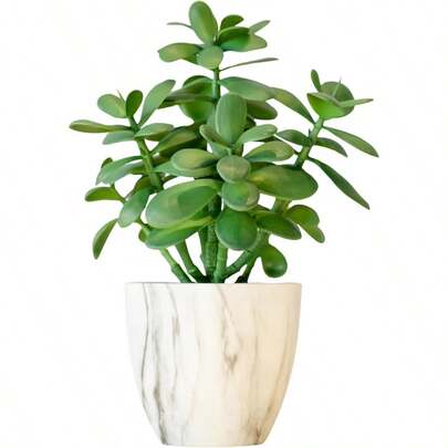 365 Blooming Decor Artificial Jade Plant 12 Inch In Marble Pattern Pot For Home Office Decor Money Tree Crassula Ovata