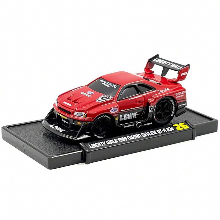 Maisto 肌肉车系列 1/64 MM Liberty Walk 1999 日产 Skyline GT-R R34 红/黑合金模型车 - 紅色 - 查看 1