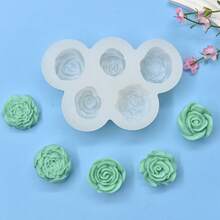 1个5孔玫瑰花硅胶模具，适用于制作蜡烛、粘土工艺品 - 白色 - 查看 5
