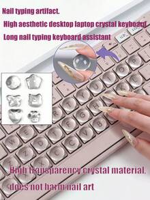 32 Nail Crystal Transparent Enlarged Mother Keycap Stickers, Nail Typing Artifact Keyboard Stickers, Nail Typing Assistant With Raised 3D Long Nails, Dedicated Transparent Decoration That Does Not Damage Nails, Transparent DIY Keyboard Cap Self-Adhesive Office Mother Nail Protection, Transparent Glass Material, (With Free Round Seamless Nano Transparent Adhesive) - Clear - View 2