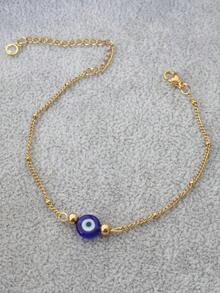 1 pieza Pulsera delicada de mujer con ojo azul del mal - Oro amarillo - Ver 2