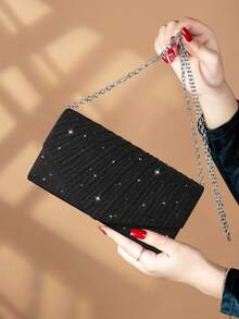 REMANLAND 1 chiếc ví nữ sang trọng, xếp ly, bóng bẩy, ví dự tiệc thời trang quyến rũ dành cho quý cô, túi cầm tay kiểu phong bì với các khe và ngăn đựng thẻ ẩn, túi đeo vai có dây xích kim loại có thể tháo rời, phù hợp cho các cô gái dự tiệc, cô dâu, món quà tuyệt vời nhất cho các dịp lễ. - màu đen - Xem 3