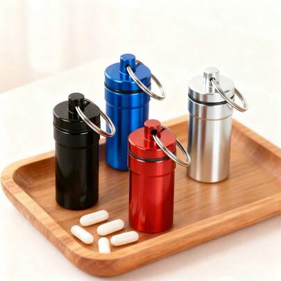 Minimalist Portable Pill Box - Multi-Color Durable Metal Pill Case With Hanging Ring, Suitable For Medication Sorting, Travel & Work Carry, Stylish Key Chain (Due To Lighting, The Actual Product Is Solid Color)