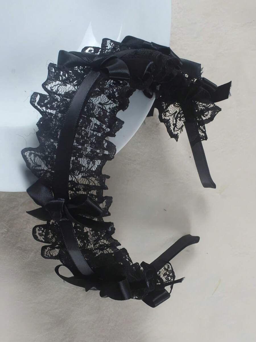 1pc Fashionable Versatile Lace Headband, Suitable For Daily Wear - Black - View 1