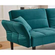 Adjustable 2-In-1 Sofa Bed – Two-Seater With Velvet Upholstery, Folding Armrests And A Sleeping Function, Ideal For Small Spaces - Teal Blue - View 12