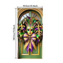 Encantadora cubierta de puerta de Mardi Gras - Diseño de máscara festiva, letrero de decoración de pared de poliéster para uso diario y de fiesta, 70.87x35.43 pulgadas