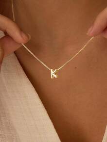 14K Gold Plated Bubble Letter Necklace, Dainty A-Z Initial Pendant Necklace, Personalized Name Necklace, Cute Gold Chain Jewelry, Christmas Jewelry Gift - Gold Box Chain 26 Letter Necklace - View 1