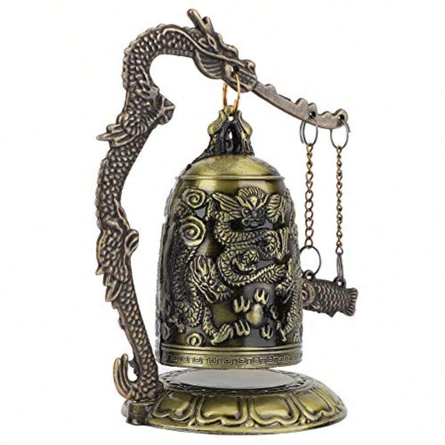 YQQ YOUTHINK Pez de Bronce Golpea el Reloj del Dragón Campana de Bloqueo de Dragón de Bronce Tallada Pequeña Vintage Adornos Coleccionables para Artes y Manualidades Decoración de Escritorio1234 - Bronce - Ver 1