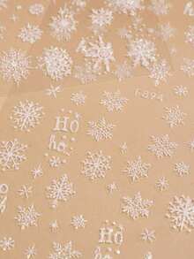 2 Stück glänzende weiße Schneeflocken Weihnachts Nail Art Sticker, Winterliche Schnelandschaft, HOHO Buchstaben Glitzer Schneeflocken Nail Decals, Weihnachts- und Neujahrsnagel Design Dekoration - Verschiedenfarbig - Übersicht 3