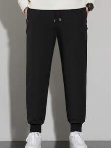 男士加厚保暖休闲裤，宽松户外运动裤，抓绒材质，冬季款 - 黑色 - 查看 5