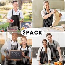 2 Pack Adjustable Bib Apron With 2 Pockets Chef CooFKing Kitchen Restaurant Aprons For Women Men,Black/FFBlackssstripes - 黑色/F黑色條紋 - 查看 8
