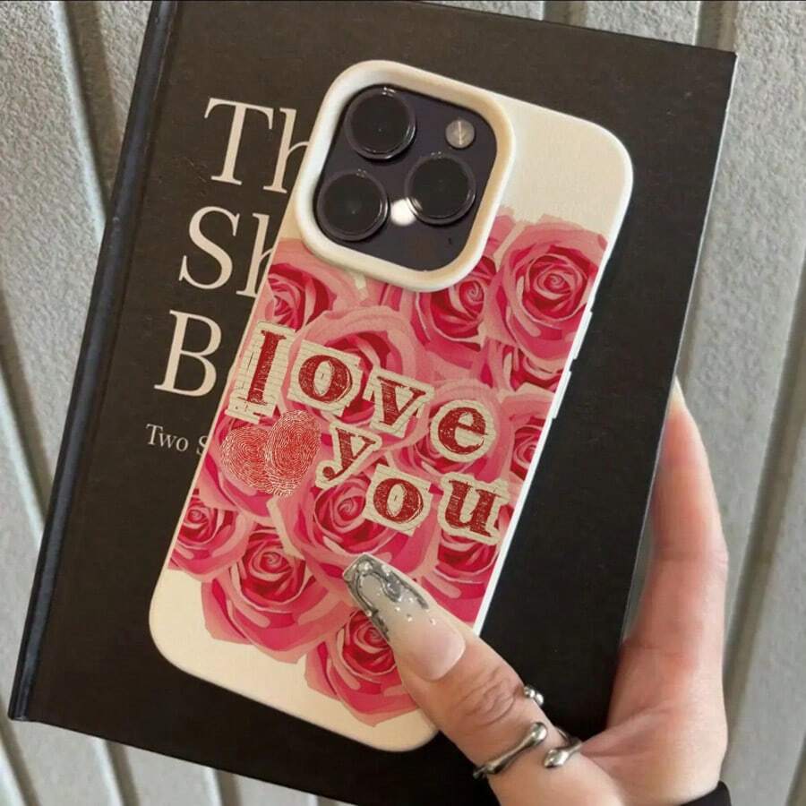 1pc TPU Material Romantic Rose Graphic Phone Case Compatible With IPhone 17 Pro Max/17/16 Pro Max/15/13/12/11, S20 FE/A15/S24/A55, Redmi Note 11/Note 12/Note 13 Pro, Full Coverage Anti-Drop Soft Protective Cover - White - View 1
