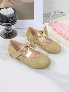 New Spring/Summer Bowknot Princess Shoes, Cute Mary Jane Shoes, Sparkling Hook And Loop Ballet Shoes For Women - Gold - View 5