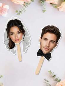 1pc Customized Newlywed Photo Prop, Size 30cm/11.81in, Personalized Face Holding Prop, Customized Virtual Character Standing Prop, Fun Groom & Bride Face Holding Prop. Suitable For Birthday, Wedding, Graduation Party Photos, Creative Event Decor, Personalized Gift.