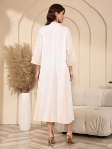 2026 New Style Ramadan Traditional Elegant V-Neck Jalabia Dress For Women - Apricot - View 9