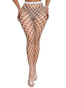 Women's Large-Grid Sheer Pantyhose, High-Waisted Sexy Net Stockings, Fashionable And Unique See-Through Leg Beauty Stockings, Retro Tattoo Lace Sheer Net Stockings - 彩色 - 查看 12