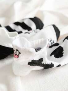 5 Pairs/10 Pairs (Random Style) Spring/Summer Black & White Cartoon Cow Ear Cut Ankle Socks, Cute Japanese Style Short Women Socks - Multicolor - View 10