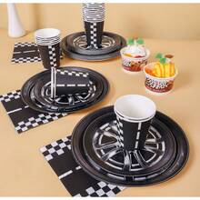 1 Set Car Tire Themed Birthday Party Supplies, Including Disposable Plates, Napkins, Cups, Tablecloth, And Banners, Suitable For 16 Guests, Ideal For Birthday, Wedding, Theme Party, Family Picnic - Multicolor - View 5