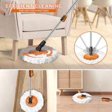 Spin Mop And Bucket With Wringer Set Double Bucket Separate Dirty Water 360° Spinning Mop System With 3 Microfiber Mop Heads Clean Water Mop Set For Floor Cleaning - Xám cam - Xem 5