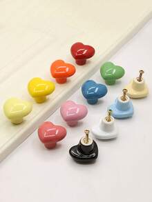 2pcs Ceramic Heart-Shaped Handles, Polished Metal Surface, Pink Heart Drawer Pulls, Suitable For Cabinets, Furniture And Shoe Cabinets