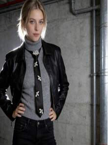 女士领带一条 - 黑色领带，镶嵌闪亮水钻（类似仿珍珠），可调节优雅领带，闪亮配饰，可搭配衬衫和西装外套，是婚礼、活动/办公室/派对的理想之选，也是Y2K酷女孩穿搭装饰的完美点缀。 - 彩色 - 查看 3