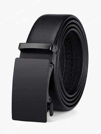 1pc Men's Leather Belt With Automatic Buckle, Fashion Casual Business Waist Belt For Young And Middle-Aged