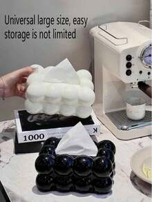 1 Cream-Colored Luxury Tissue Box, Plastic Cute Marshmallow Shaped Tissue Box, Creative Tissue Box, High-End Light Luxury Coffee Table Decoration, Napkin Decoration Tissue Box, Suitable For Home, Household Items, Tables, Home Decoration, Home Organization And Storage, Room Decoration. It Is An Ideal Gift For Friends - Multicolor - View 4